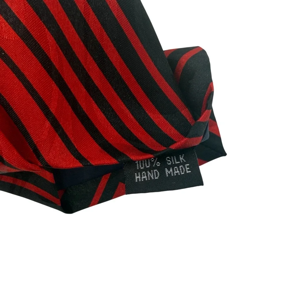 Vintage Berlioni Italy Silk Necktie Red Black Geometric Stripe Handmade